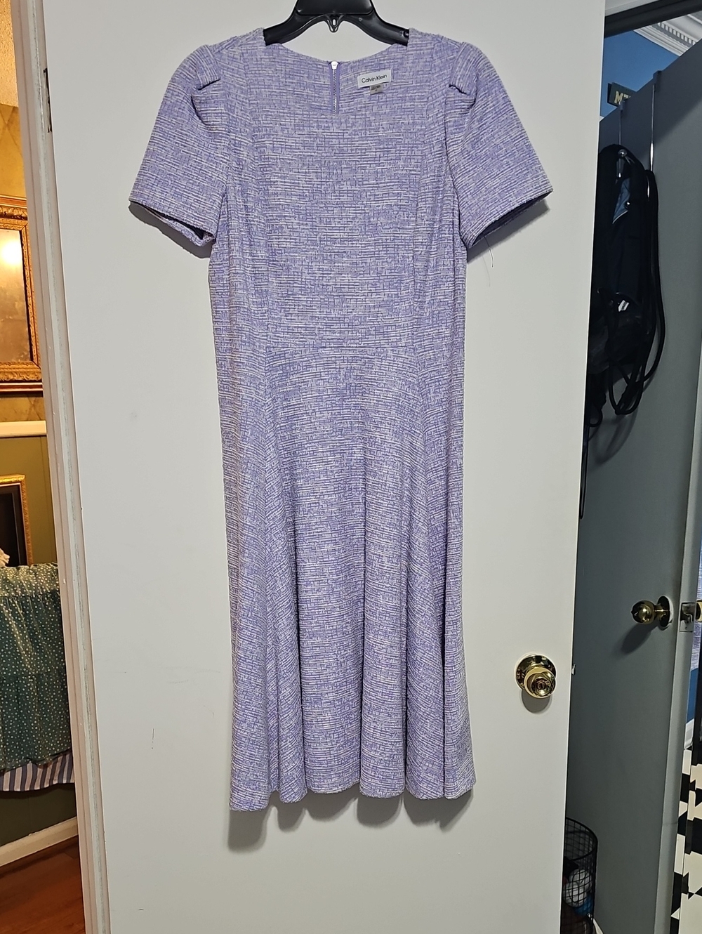 New Calvin Klein Lavender Knit Midi Dress Fit & Flare Womens 12 Wedding Cocktail
